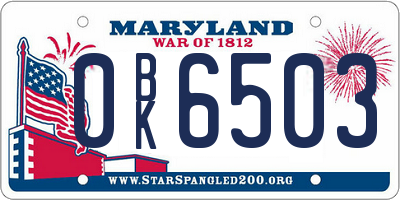 MD license plate 0BK6503