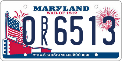 MD license plate 0BK6513