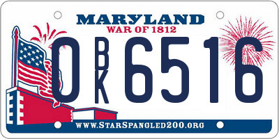 MD license plate 0BK6516