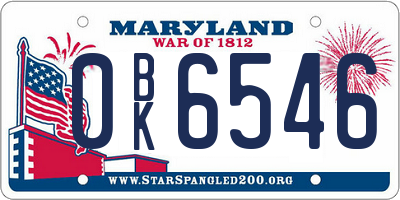 MD license plate 0BK6546
