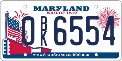 MD license plate 0BK6554