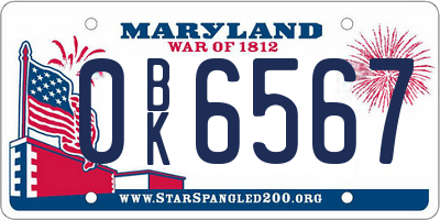 MD license plate 0BK6567