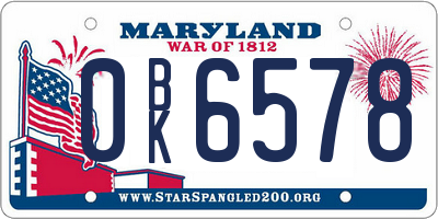 MD license plate 0BK6578