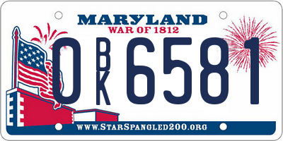 MD license plate 0BK6581