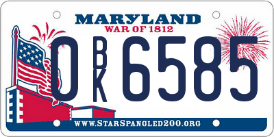 MD license plate 0BK6585