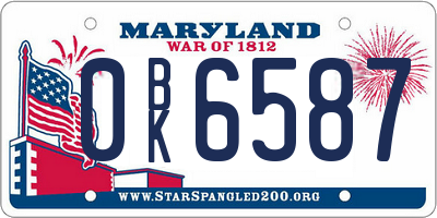 MD license plate 0BK6587
