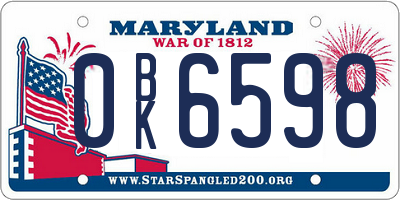 MD license plate 0BK6598