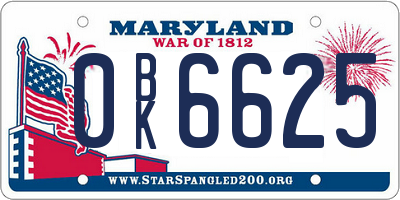 MD license plate 0BK6625