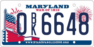 MD license plate 0BK6648
