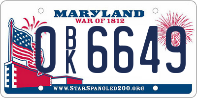 MD license plate 0BK6649