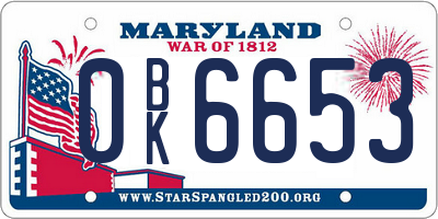 MD license plate 0BK6653