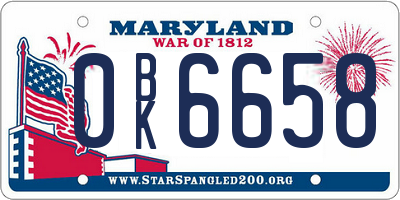 MD license plate 0BK6658