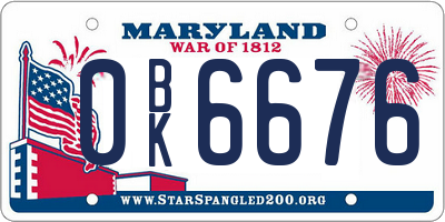 MD license plate 0BK6676