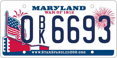 MD license plate 0BK6693