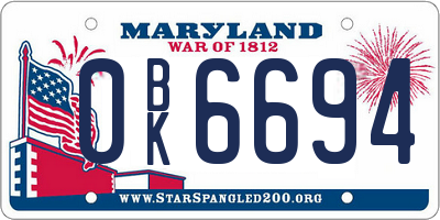 MD license plate 0BK6694