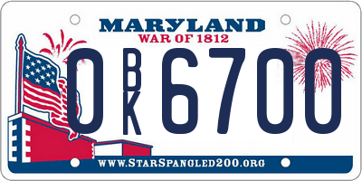 MD license plate 0BK6700