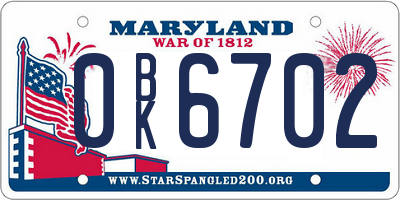 MD license plate 0BK6702