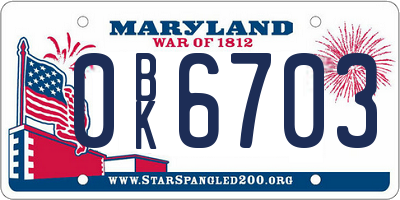 MD license plate 0BK6703