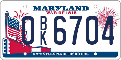 MD license plate 0BK6704