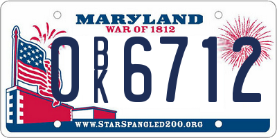 MD license plate 0BK6712
