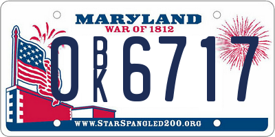 MD license plate 0BK6717