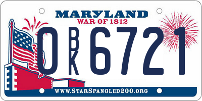 MD license plate 0BK6721