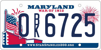 MD license plate 0BK6725