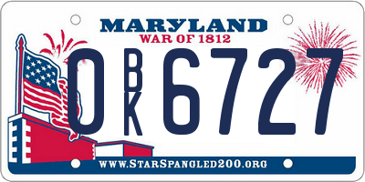 MD license plate 0BK6727