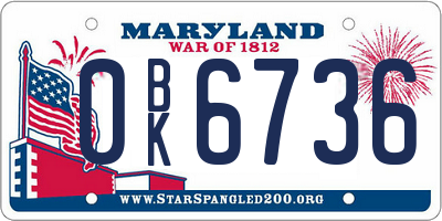 MD license plate 0BK6736
