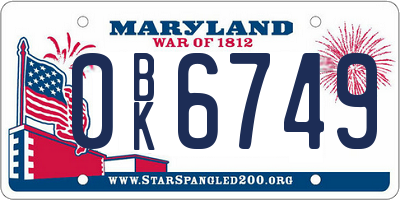 MD license plate 0BK6749