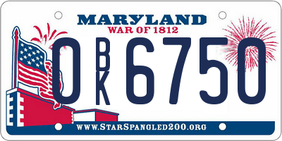 MD license plate 0BK6750