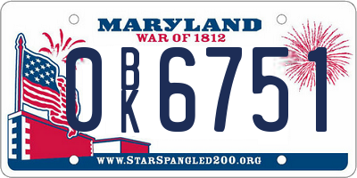 MD license plate 0BK6751