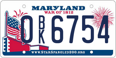 MD license plate 0BK6754