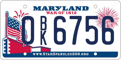 MD license plate 0BK6756