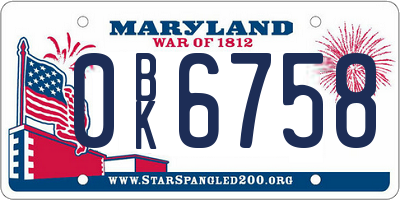MD license plate 0BK6758