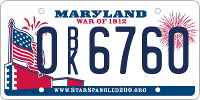 MD license plate 0BK6760