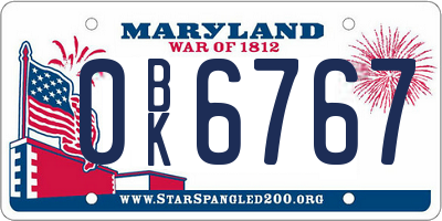 MD license plate 0BK6767