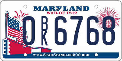MD license plate 0BK6768