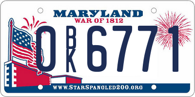 MD license plate 0BK6771