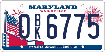 MD license plate 0BK6775