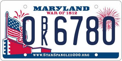 MD license plate 0BK6780