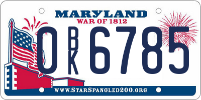 MD license plate 0BK6785