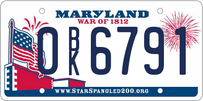 MD license plate 0BK6791