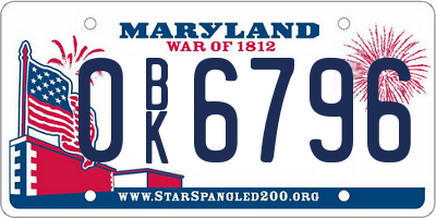 MD license plate 0BK6796