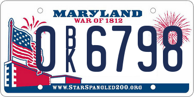 MD license plate 0BK6798