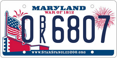MD license plate 0BK6807