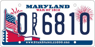 MD license plate 0BK6810