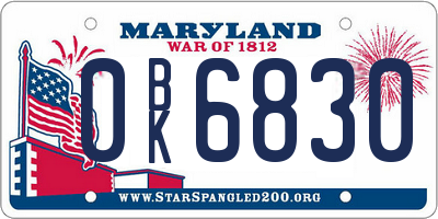 MD license plate 0BK6830