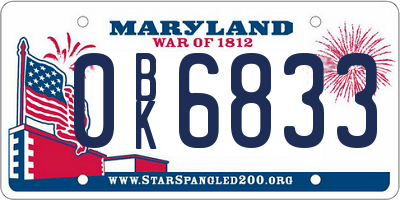 MD license plate 0BK6833