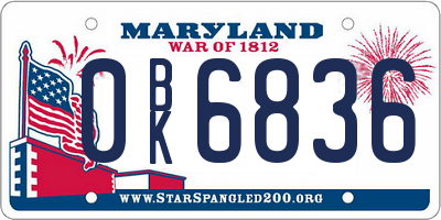 MD license plate 0BK6836